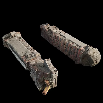 Two Damaged Brick Masonry Columns With Weathered Surfaces And Historical Appeal 3d model