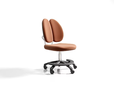 Modern Brown Office Chair With Double Backrest Upholstered Swivel Base And Black Casters 3d model