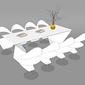 Stylish White Conference Table with Modern White Chairs Golden Vase and Books