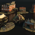 Old Style Industrial Buildings On Water Featuring Multi Story Red Brick Houses Windmill And Cottages