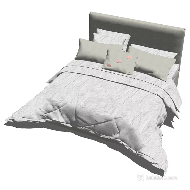 Modern Double Bed With Textured Gray Comforter And Decorative Pillows 3d model 