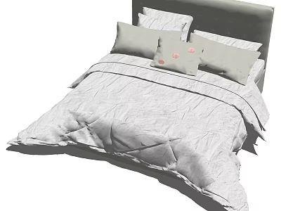 Modern Double Bed With Textured Gray Comforter And Decorative Pillows 3d model