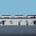 Industrial Factory Exterior Building With Windows Doors And Parking Area