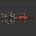 Red Mechanical Game And Movie Character With Tentacle Appendages And Sci Fi Design
