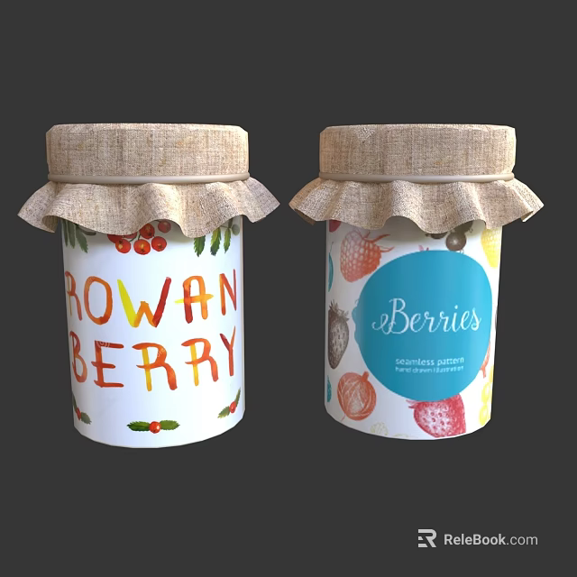 Decorative Jars With Burlap Ruffled Lids And Colorful Fruit Patterns Rowan Berry 3d model 