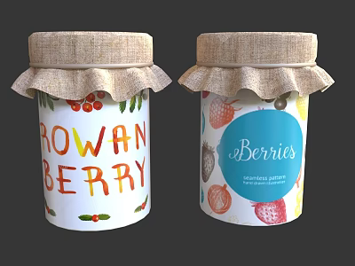 Decorative Jars With Burlap Ruffled Lids And Colorful Fruit Patterns Rowan Berry 3d model