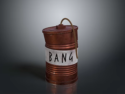 Copper Canister With BANG Label And Metal Handle Decorative Prop Design 3d model