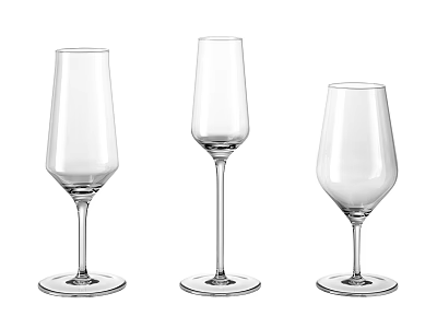 Elegant Transparent Stemmed Wine Glasses Featuring Various Shapes And Sleek Design 3d model