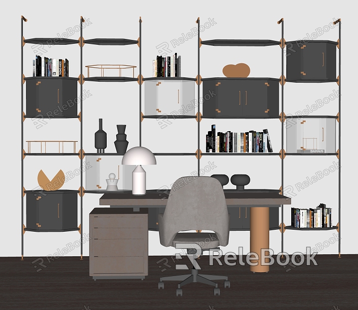 Light Luxury Office Desk and Chair Bookcase Ornaments Books model