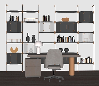 Light Luxury Office Desk and Chair Bookcase Ornaments Books 3d model