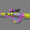 Colorful Futuristic Rifle With Purple Yellow Blue Accents And Scope Design