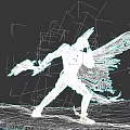 Game Movie Character In Black Silver Armor With Golden Weapon Flaming Red Wings On Red Ground