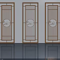 Classic Chinese Style Swing Doors With Grid Design And Circular Landscape Patterns 3d model