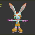 3D Orange White Rabbit Game Movie Character With Yellow Shoes Blue Bow And Outstretched Arms