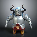 Man In Silver Fantasy Armor With Horned Helmet Red Tunic And Yellow Boots