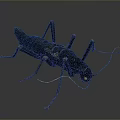Detailed Black Insect With Long Antennae And Yellow Eyes On Dark Background