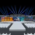 Modern Stage Platform Design With Blue Orange Lighting And Flame Effects 3d model