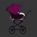 Pink Baby Stroller With Canopy And Purple Wheels Stylish Design For Toddler