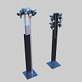 Modern Outdoor Street Lamps With Tall Pole Structure And Multiple Lamp Heads On Metallic Base