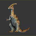 Vibrant Standing Dinosaur Model With Colorful Stripes Long Crest And Reflective Base