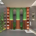 Modern Tropical Bathroom Interior With Double Sinks Mirrors Green Plants And Storage Shelves