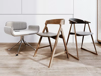 Modern Leisure Chairs With Different Designs Wooden Metal And Woven Materials For Home Interior Decor 3d model