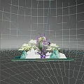 Exquisite White Dragon Decorative Sculpture With Pine Trees Mountain Peaks And Colorful Flowers