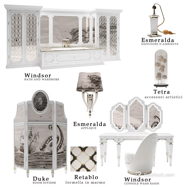 Windsor Washbasin Design With Faucets And Artistic Accessories In Esmeralda Style 3d model 