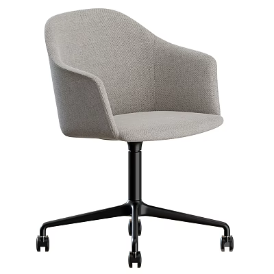 Grey Fabric Office Chair With Modern Design Black Base And Rolling Wheels 3d model