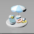Cute Summer Baby Pool Setup With Blue White Umbrella Float Ring And Star Toy