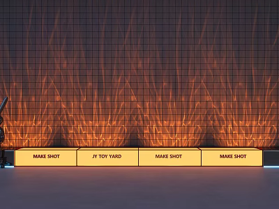 Water Ripple Lights Display On Grid Wall With Illuminated Make Shot Signs 3d model