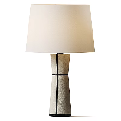 Modern Table Lamp With White Fabric Shade And Beige Textured Base Black Cross Accents 3d model