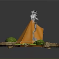 Cartoon Scene Featuring Orange Tent With Smoking Chimney Green Plants Rocks And Wooden Pathway