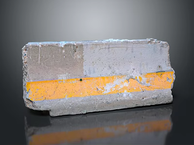 Worn Concrete Block With Yellow Stripe And Rough Surface On Reflective Background 3d model
