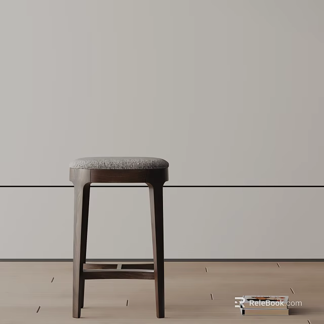 Modern Bar Stool With Wooden Frame Padded Gray Seat And Minimalist Design 3d model 