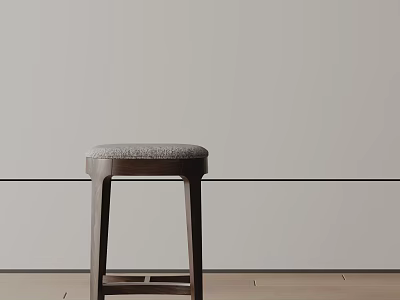 Modern Bar Stool With Wooden Frame Padded Gray Seat And Minimalist Design 3d model