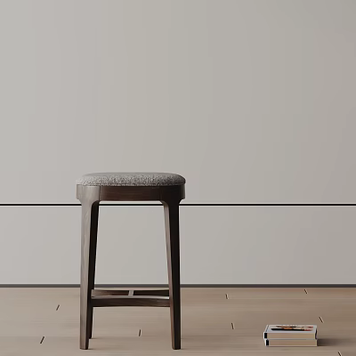 Modern Bar Stool With Wooden Frame Padded Gray Seat And Minimalist Design 3d model