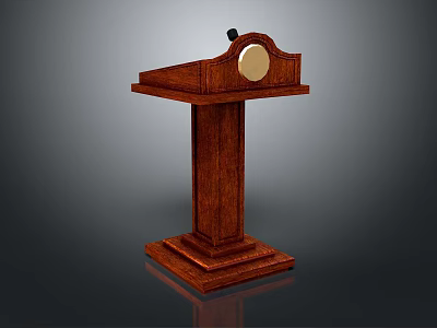 Functional Wooden Desk With Round Decorative Top Microphone And Sturdy Pedestal Base 3d model
