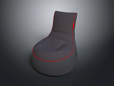 Modern Gray Bean Bag Chair Featuring Red Stitching And Comfortable Curved Shape 3d model