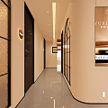Modern Warm Toned Beauty Hair Salon Interior With Comfortable Bar Seats And Exquisite Display Shelves
