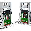 Public Facility PEMEX Gas Station Fuel Dispensers With Green Red Nozzles And Hoses