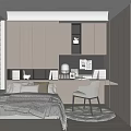 Minimalist Tatami Bedroom Interior With Built in Storage Cabinets Desk Chair And Window Blinds