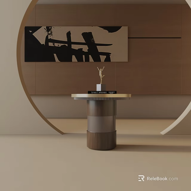 Contemporary Side Table With Wood Metal Frame And Sculpture Decor In Modern Interior 3d model 