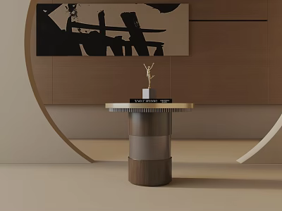 Contemporary Side Table With Wood Metal Frame And Sculpture Decor In Modern Interior 3d model