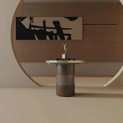 Contemporary Side Table With Wood Metal Frame And Sculpture Decor In Modern Interior 3d model