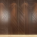 Elegant Modern Wall Paneling With Wooden Herringbone Pattern And Gold Accent Strips