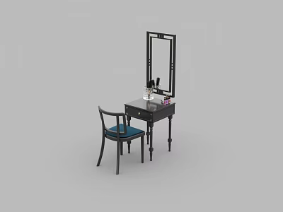 Modern Black Dressing Table Design With Mirror Chair And Blue Cushion Cosmetics 3d model