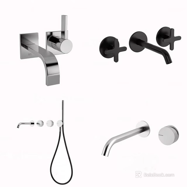 Modern Bathroom And Kitchen Faucets With Single And Double Handle Chrome Designs 3d model 