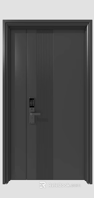 Modern Entryway Design With Black Panel Door And Smart Keypad Lock 3d model