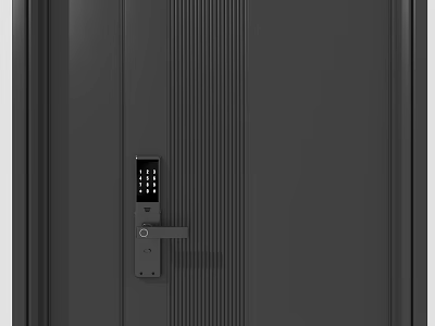 Modern Entryway Design With Black Panel Door And Smart Keypad Lock 3d model